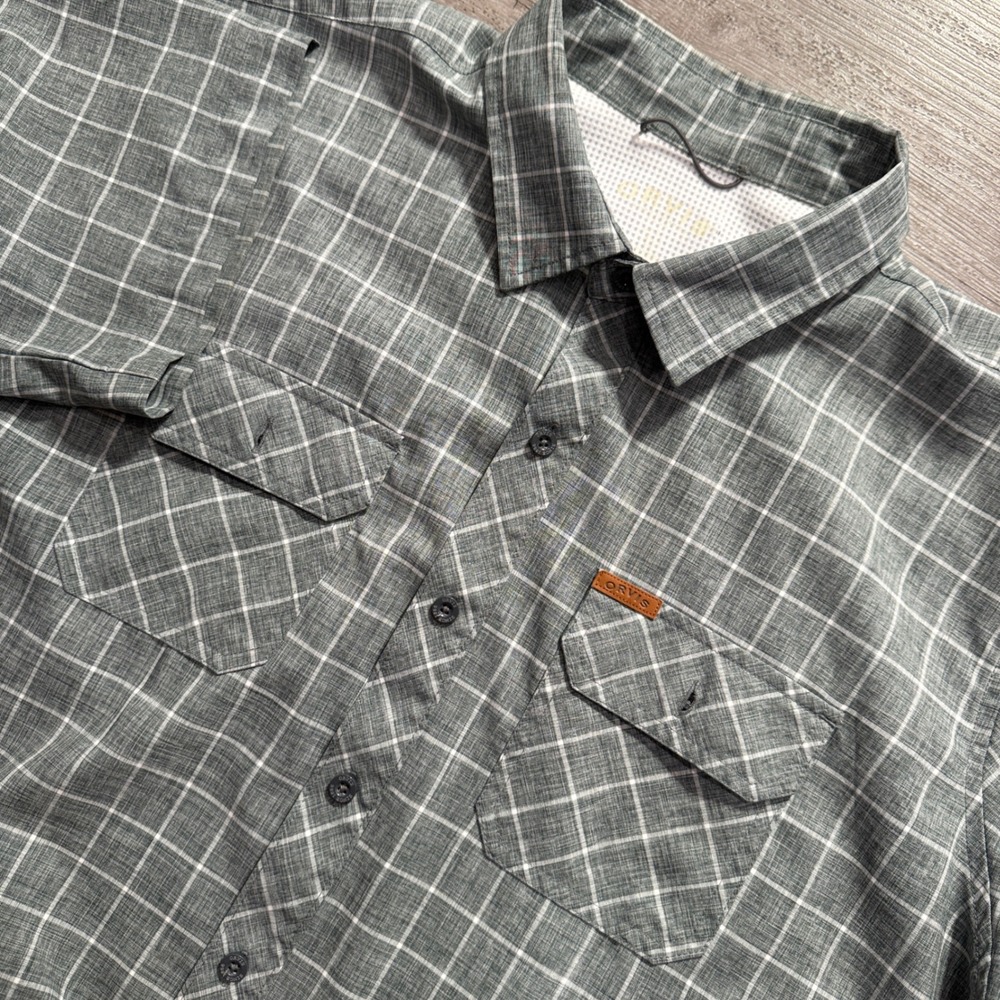 Orvis Shirt Mens XL Gray Plaid Hiking Fishing Performance Utility Vented River